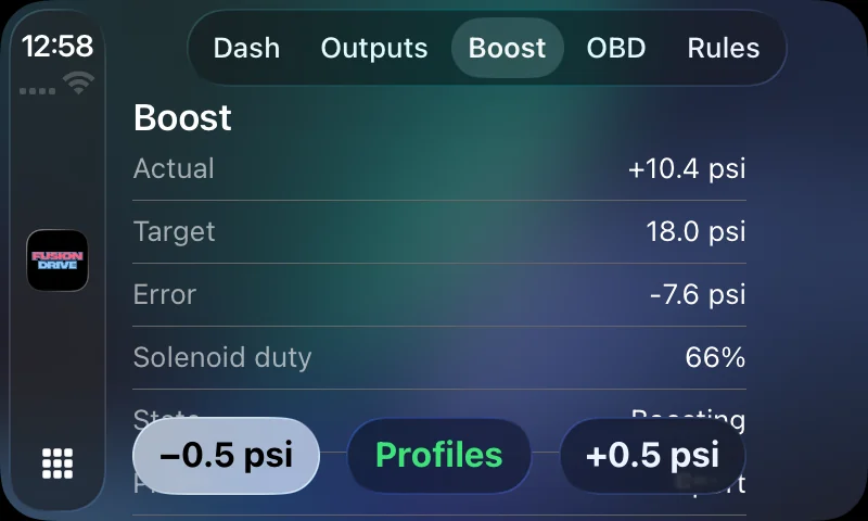 FusionDrive CarPlay boost screen
